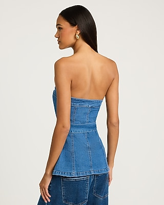 Stretch Denim Strapless Belted Tube Top - thumbnail 6