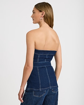 Stretch Denim Strapless Belted Tube Top