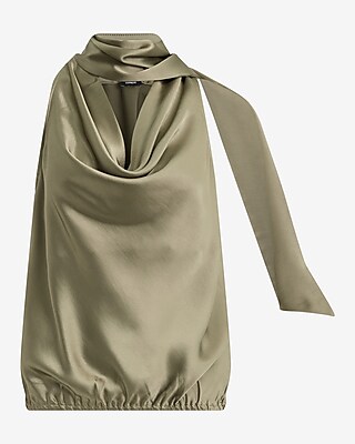 Satin Scarf Cowl Neck Tank