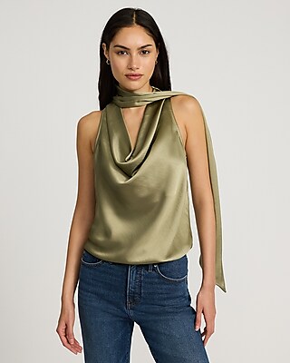 Satin Scarf Cowl Neck Tank