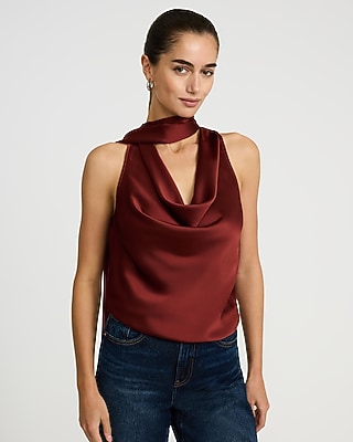 Satin Scarf Cowl Neck Tank