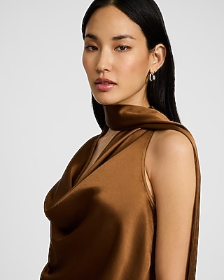 Satin Scarf Cowl Neck Tank