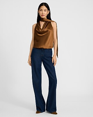 Satin Scarf Cowl Neck Tank