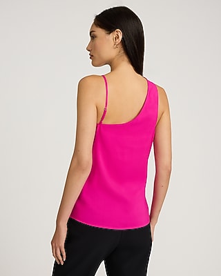 Georgette Asymmetrical Cowl Neck Ruched Shoulder Cami