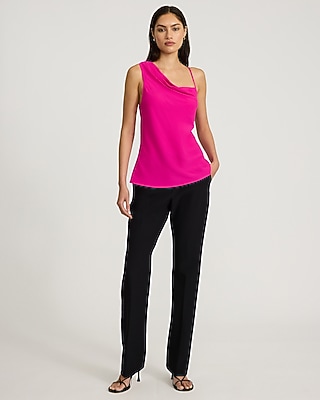 Georgette Asymmetrical Cowl Neck Ruched Shoulder Cami