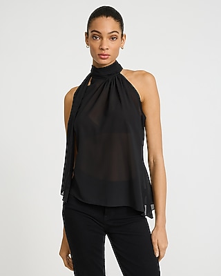 Sheer Mock Neck Scarf Top