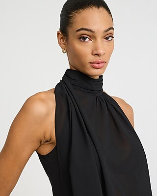 Sheer Mock Neck Scarf Top