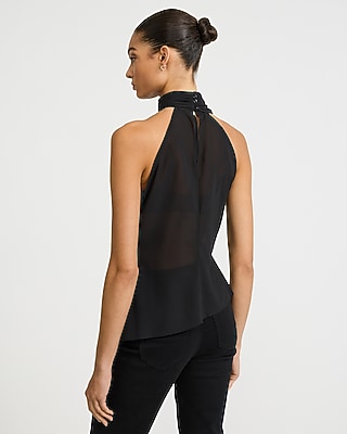 Sheer Mock Neck Scarf Top
