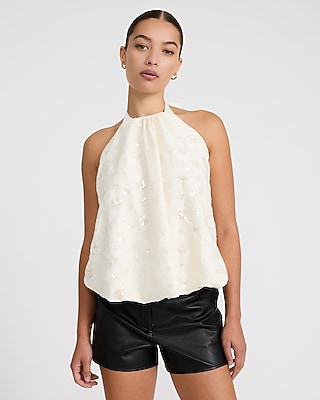 Embellished Tie Halter Bubble Cami