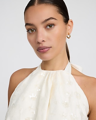 Embellished Tie Halter Bubble Cami