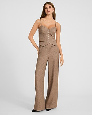 Textured Herringbone Sweetheart Button Corset Cami Vest Top