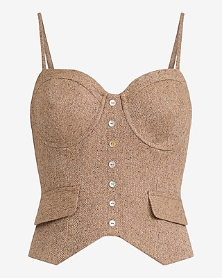 Textured Herringbone Sweetheart Button Corset Cami Vest Top
