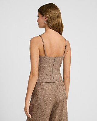 Textured Herringbone Sweetheart Button Corset Cami Vest Top