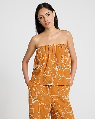 Embroidered Floral Tube Top