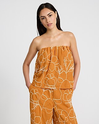 Embroidered Floral Tube Top