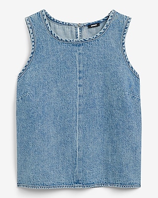 Denim Crew Neck Sleeveless Tank