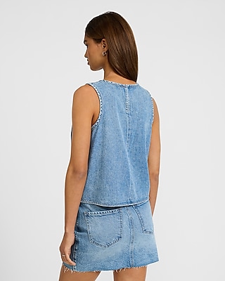 Denim Crew Neck Sleeveless Tank