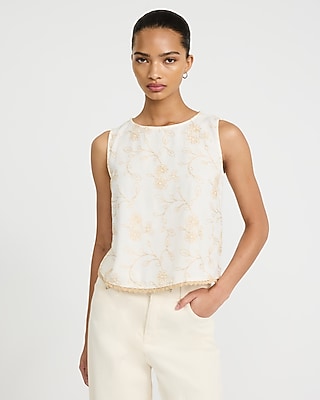 Embroidered Crew Neck Contrast Trim Tank