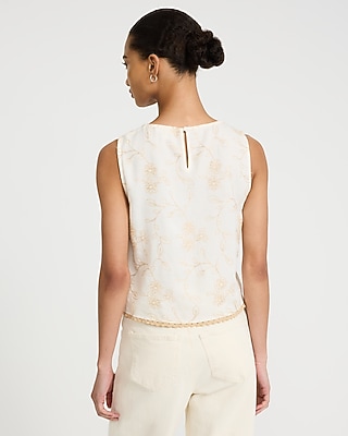 Embroidered Crew Neck Contrast Trim Tank