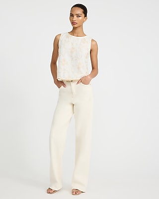 Embroidered Crew Neck Contrast Trim Tank