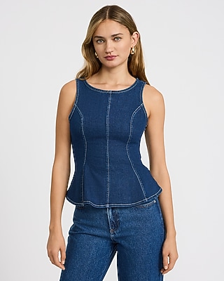 Denim Boat Neck Peplum Tank