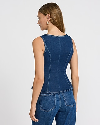 Denim Boat Neck Peplum Tank