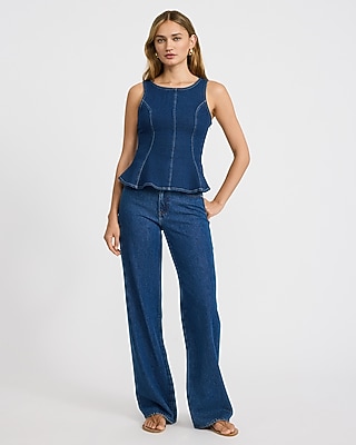 Denim Boat Neck Peplum Tank