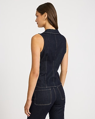 Stretch Denim V-Neck Novelty Button Blazer Vest
