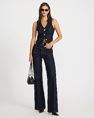 Stretch Denim V-Neck Novelty Button Blazer Vest
