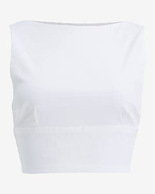 Boat Neck Open Back Bow Cropped Tank