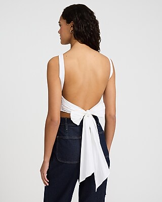 Boat Neck Open Back Bow Cropped Tank