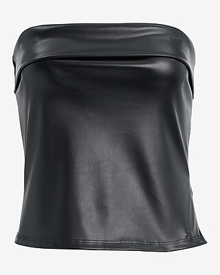 Faux Leather Fold Over Tube Top