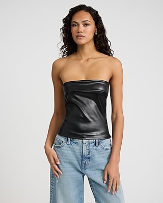 Faux Leather Fold Over Tube Top