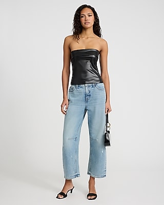 Faux Leather Fold Over Tube Top