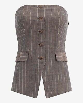 Pinstripe Strapless Button Down Vest Top