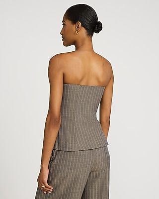 Pinstripe Strapless Button Down Vest Top