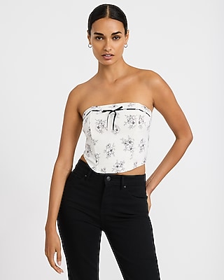 Floral Strapless Tie Front Corset Cropped Top