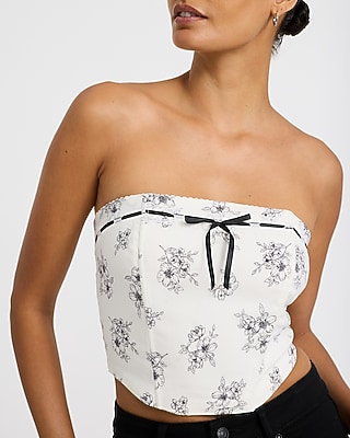 Floral Strapless Tie Front Corset Cropped Top