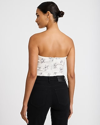 Floral Strapless Tie Front Corset Cropped Top