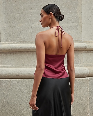 Satin Tie Halter Neck Top - thumbnail 2
