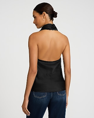 Satin Halter Cowl Neck Tank