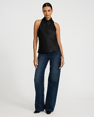 Satin Halter Cowl Neck Tank