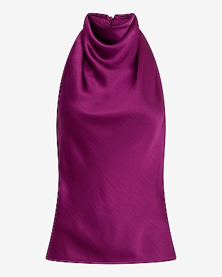 Satin Halter Cowl Neck Tank