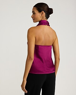 Satin Halter Cowl Neck Tank