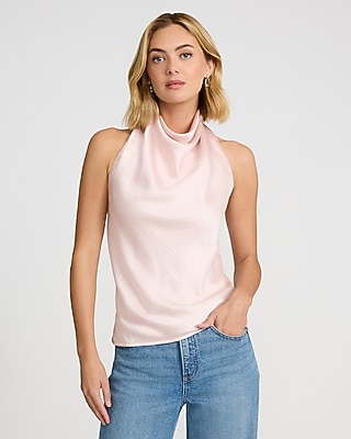 Satin Halter Cowl Neck Tank