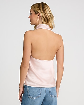 Satin Halter Cowl Neck Tank
