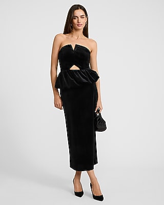 Velvet Strapless Cutout Peplum Tube Top