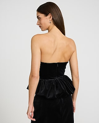 Velvet Strapless Cutout Peplum Tube Top