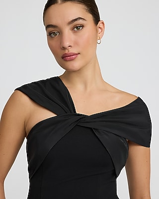 Mixed Media Off The Shoulder Twist Front Top