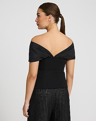 Mixed Media Off The Shoulder Twist Front Top